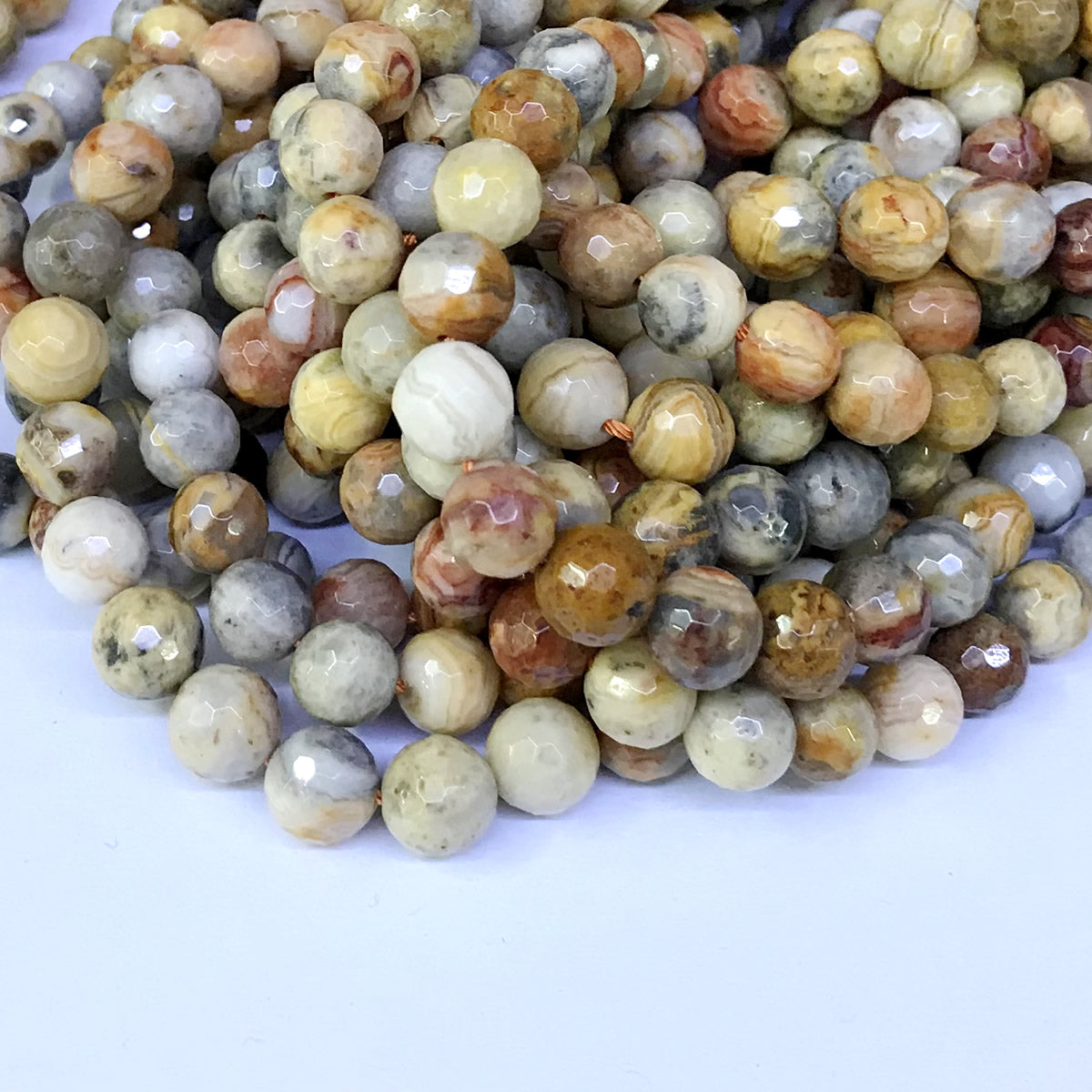 CAG61 Yellow Crazy Lace Agate Beads Faceted Round 8mm 15" Strand