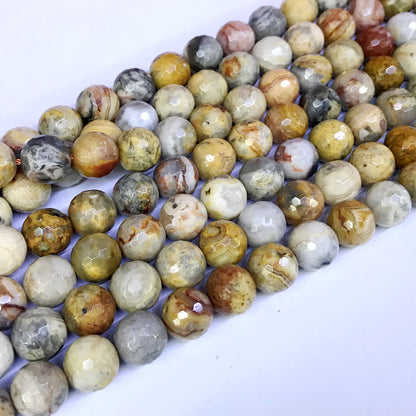 CAG62 Yellow Crazy Lace Agate Beads Faceted Round 10mm 15" Strand