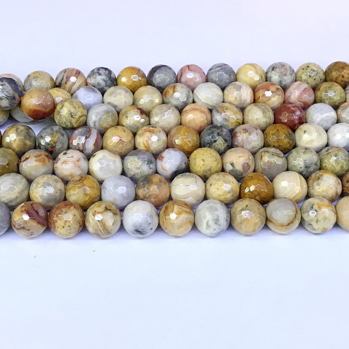 CAG62 Yellow Crazy Lace Agate Beads Faceted Round 10mm 15" Strand