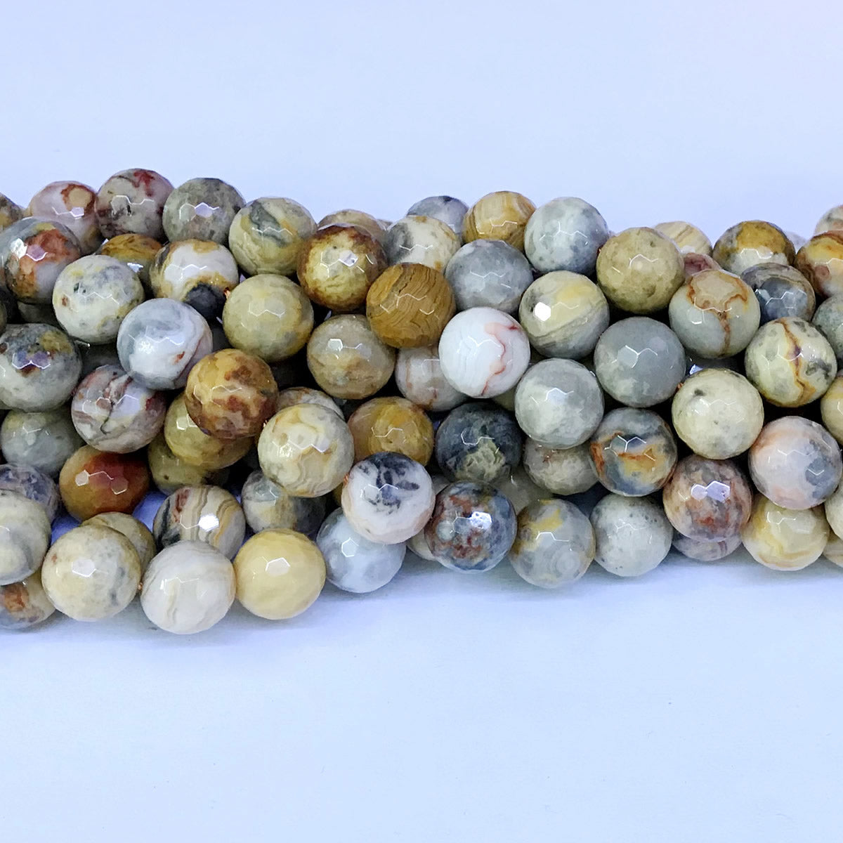 CAG62 Yellow Crazy Lace Agate Beads Faceted Round 10mm 15" Strand