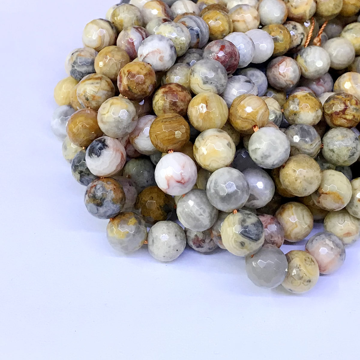 CAG62 Yellow Crazy Lace Agate Beads Faceted Round 10mm 15" Strand