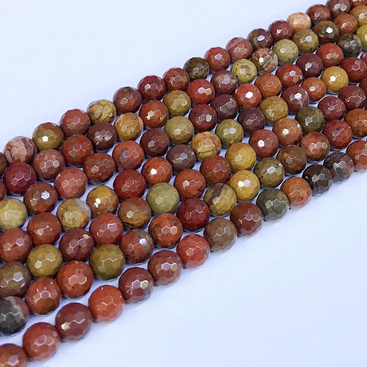 CAG66 Red Moss Agate Beads Faceted Round 8mm 15" Strand