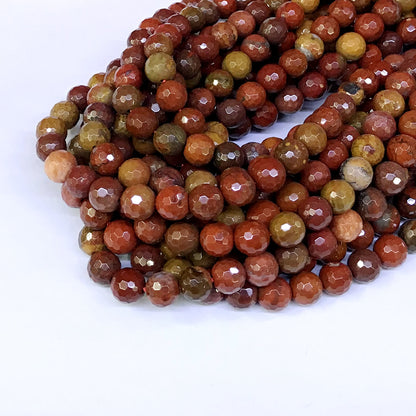 CAG66 Red Moss Agate Beads Faceted Round 8mm 15" Strand