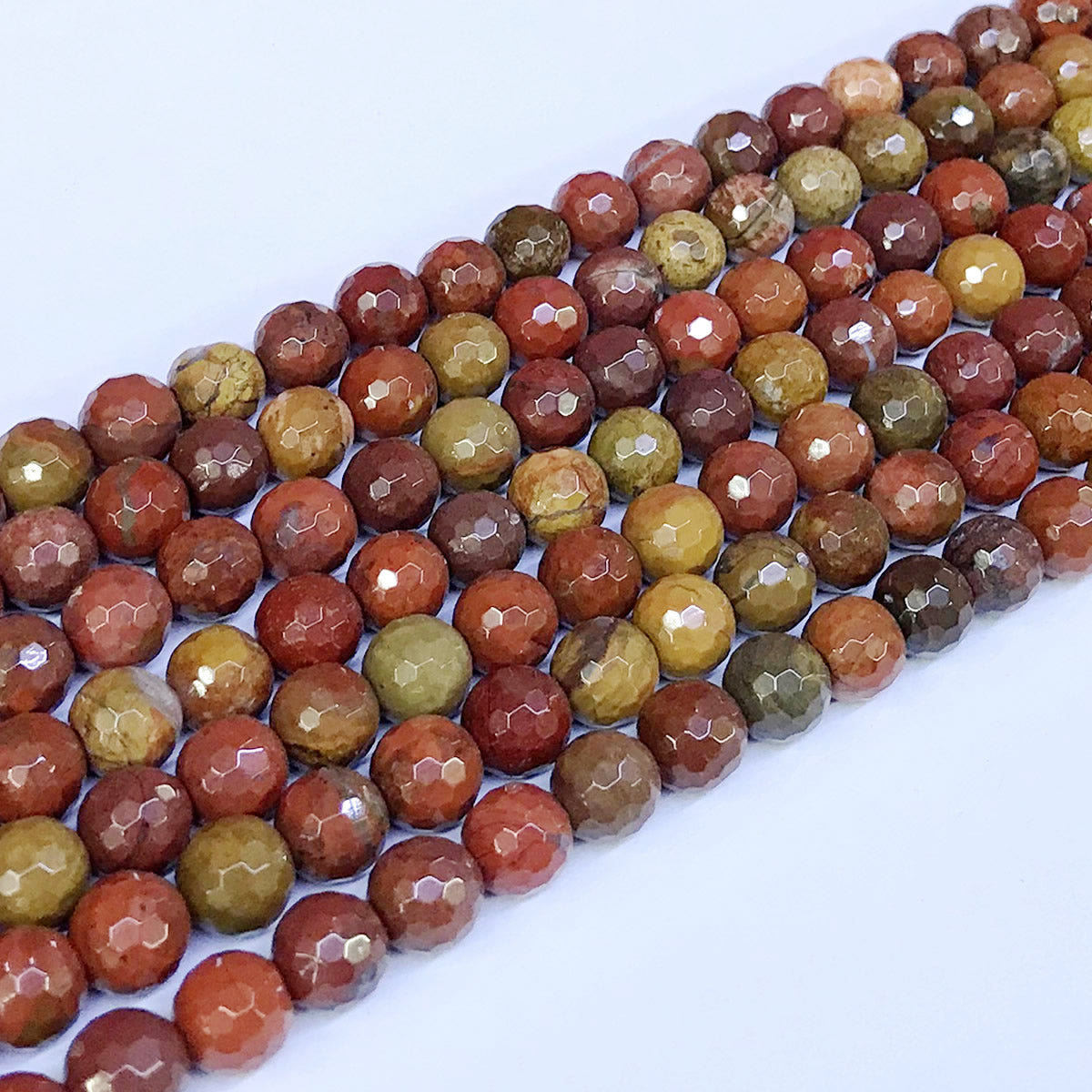 CAG67 Red Moss Agate Beads Faceted Round 10mm 15" Strand