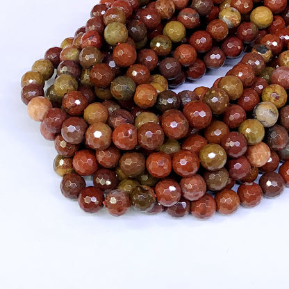 CAG67 Red Moss Agate Beads Faceted Round 10mm 15" Strand