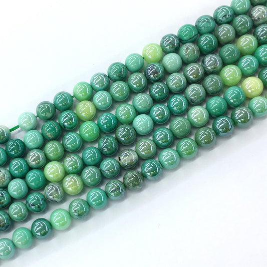 CAG79 Grass Agate Beads AB-Color Electroplated Smooth Round 6mm 15.5" Strand