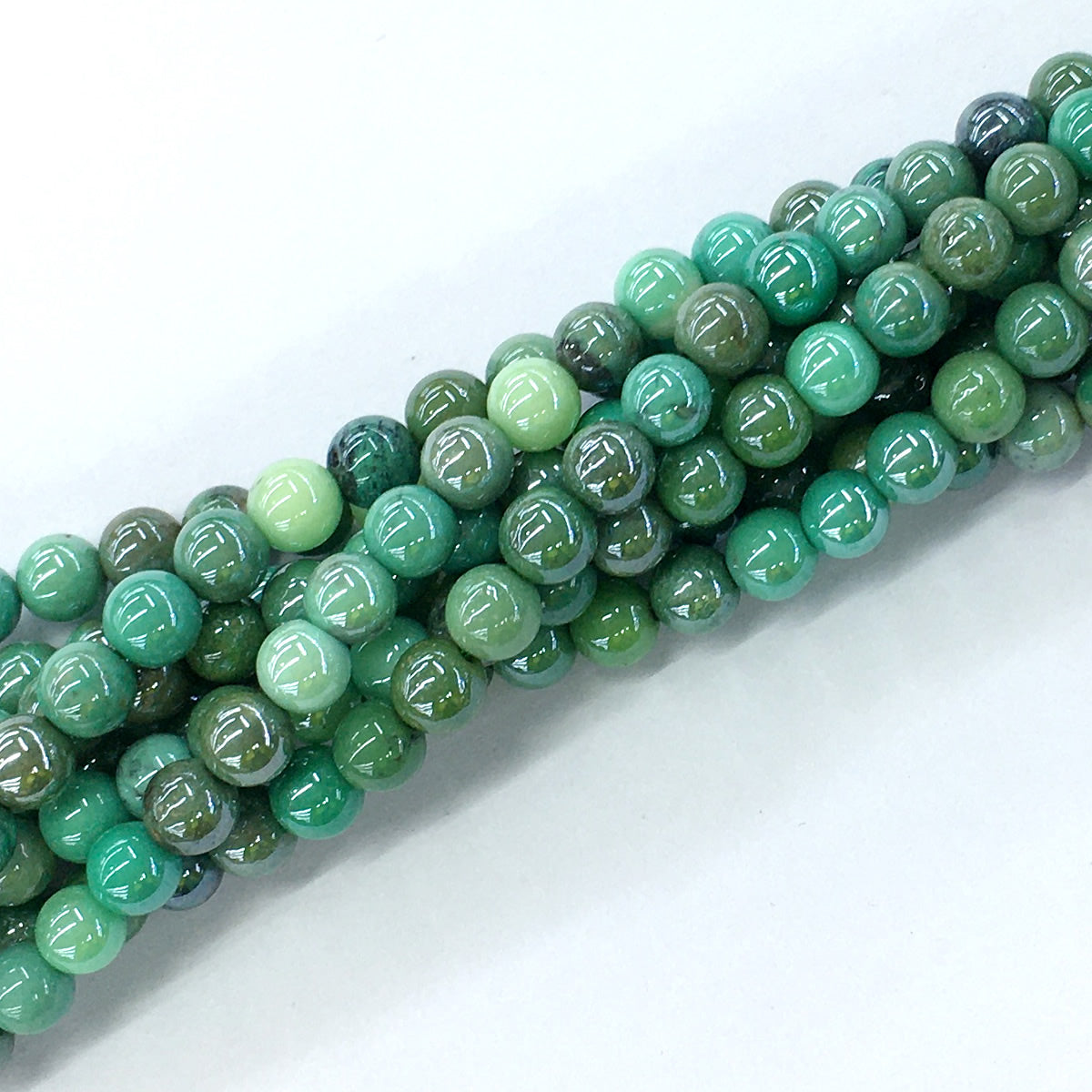 CAG79 Grass Agate Beads AB-Color Electroplated Smooth Round 6mm 15.5" Strand