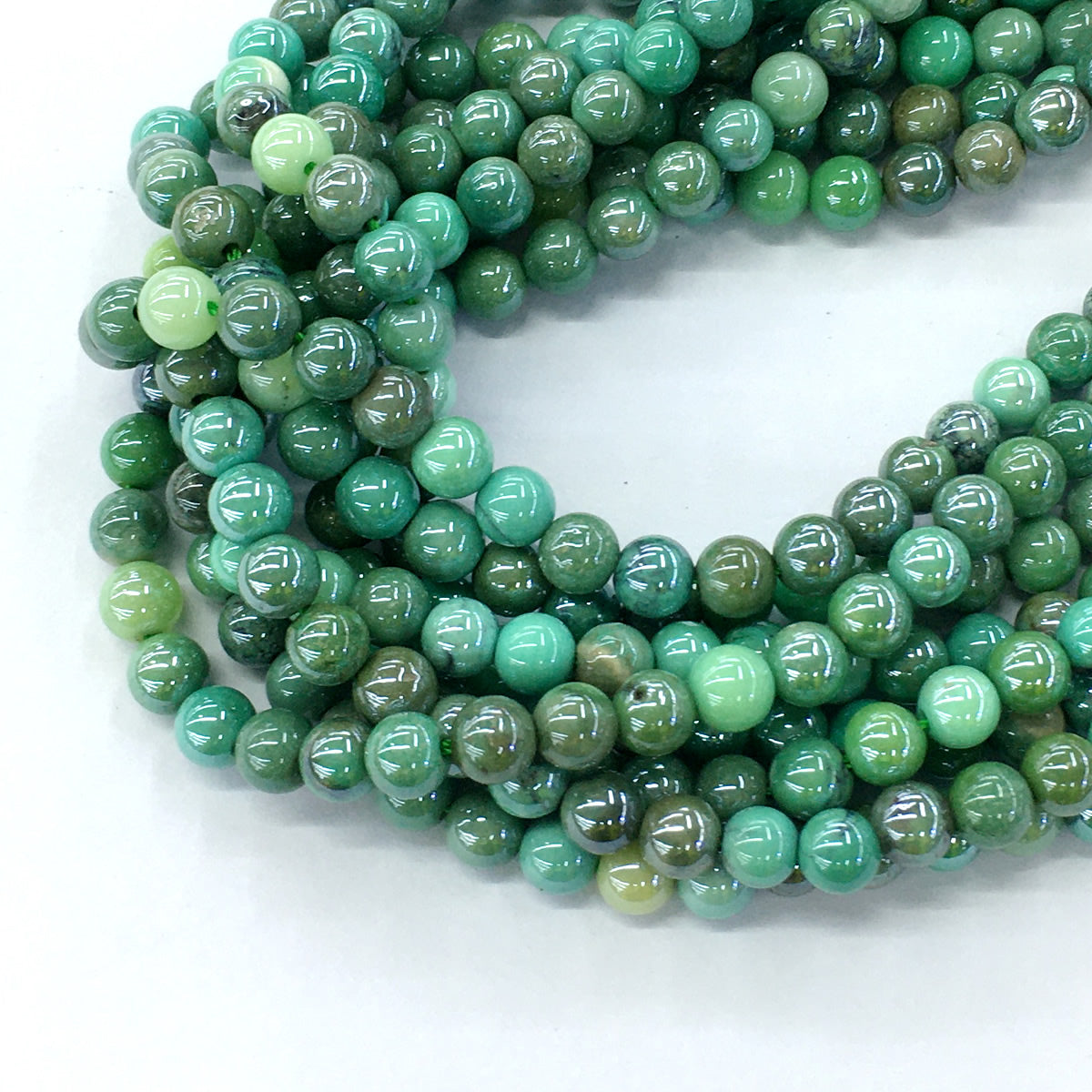 CAG79 Grass Agate Beads AB-Color Electroplated Smooth Round 6mm 15.5" Strand