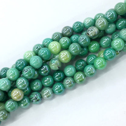 CAG80 Grass Agate Beads AB-Color Electroplated Smooth Round 8mm 15.5" Strand