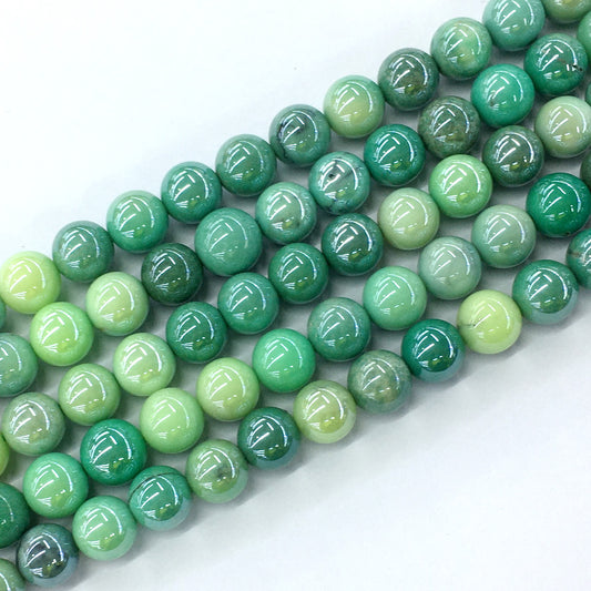 CAG81 Grass Agate Beads AB-Color Electroplated Smooth Round 10mm 15.5" Strand