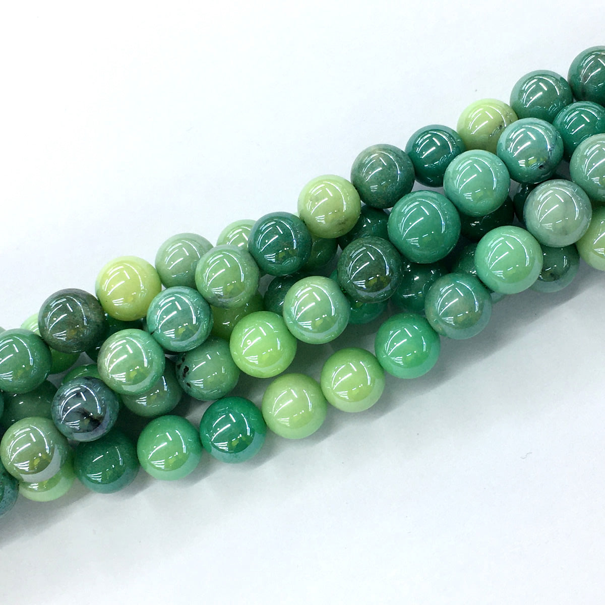 CAG81 Grass Agate Beads AB-Color Electroplated Smooth Round 10mm 15.5" Strand