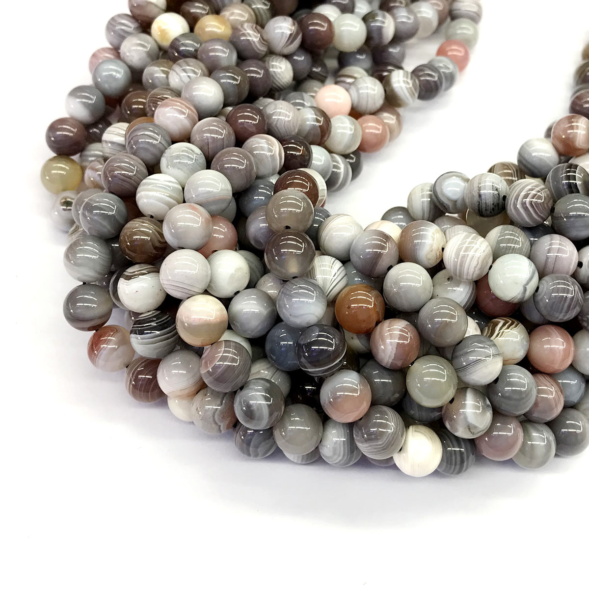 CAG97 Botswana Agate Beads Smooth Round 8mm 15.5" Strand