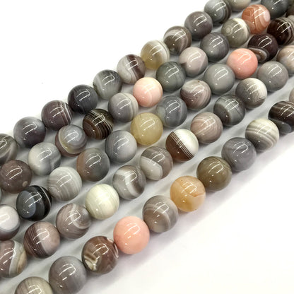 CAG98 Botswana Agate Beads Smooth Round 10mm 15.5" Strand