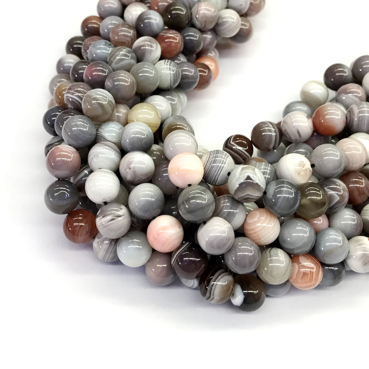 CAG98 Botswana Agate Beads Smooth Round 10mm 15.5" Strand