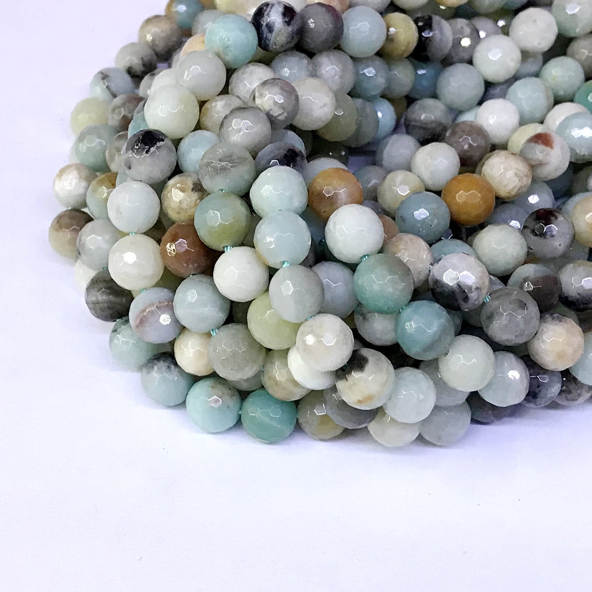 CAM03 Amazonite Gemstone Beads Faceted Round 8mm 15" Strand