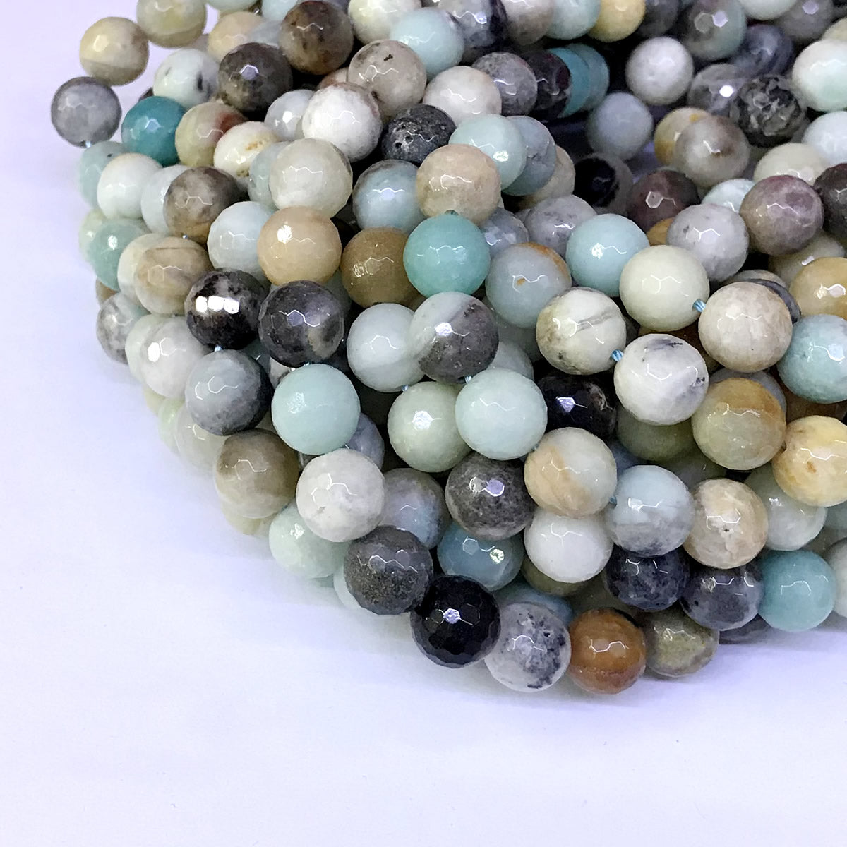 CAM04 Amazonite Gemstone Beads Faceted Round 10mm 15" Strand