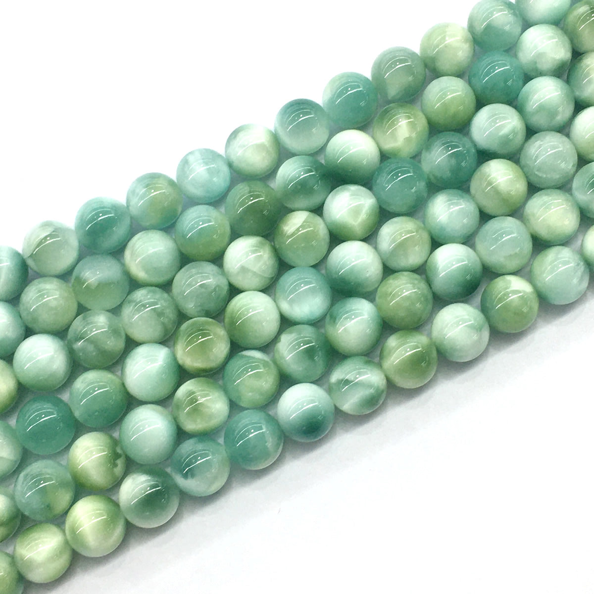 CAS12 Peacock Angelite Beads Smooth Round 8mm 15.5" Strand