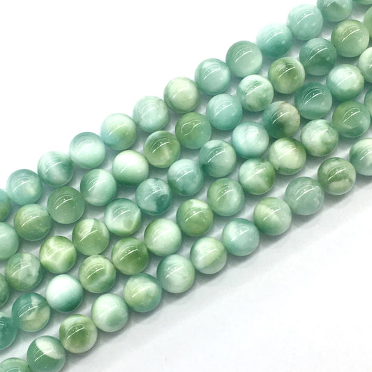 CAS14 Peacock Angelite Beads Smooth Round 10mm 15.5" Strand