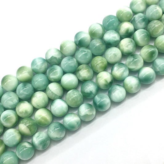 CAS15 Peacock Angelite Beads Smooth Round 12mm 15.5" Strand