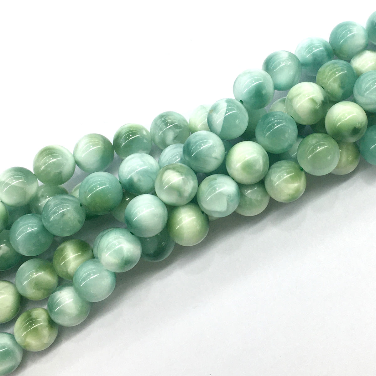 CAS15 Peacock Angelite Beads Smooth Round 12mm 15.5" Strand