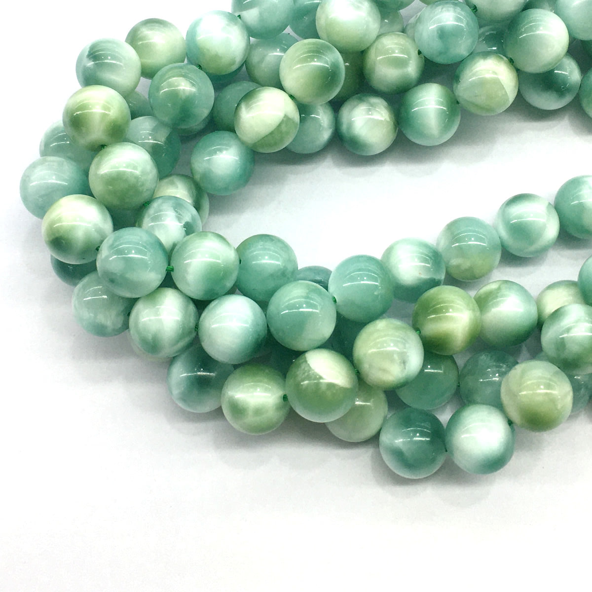 CAS16 Peacock Angelite Beads Smooth Round 14mm 15.5" Strand