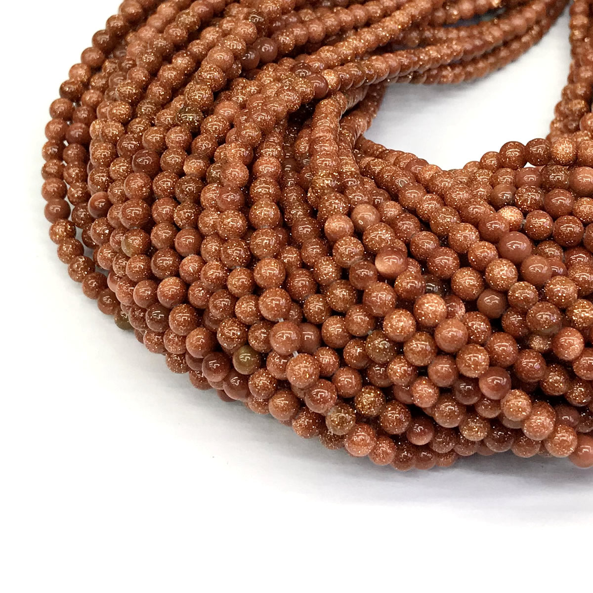 CGS01 Brown Goldstone Beads Smooth Round 4mm 15" Strand