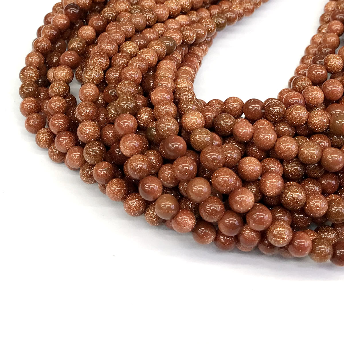 CGS02 Brown Goldstone Beads Smooth Round 6mm 15" Strand