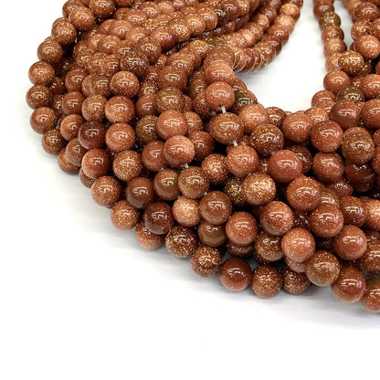 CGS03 Brown Goldstone Beads Smooth Round 8mm 15" Strand