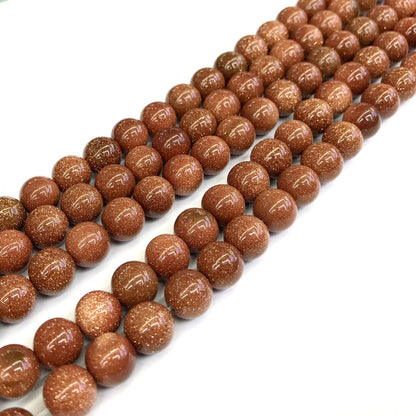 CGS04 Brown Goldstone Beads Smooth Round 10mm 15" Strand