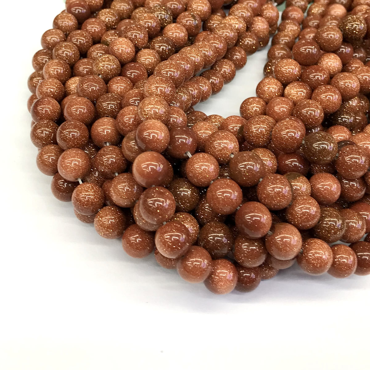 CGS04 Brown Goldstone Beads Smooth Round 10mm 15" Strand