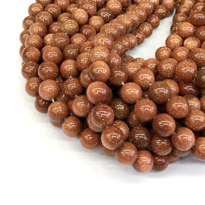 CGS05 Brown Goldstone Beads Smooth Round 12mm 15" Strand