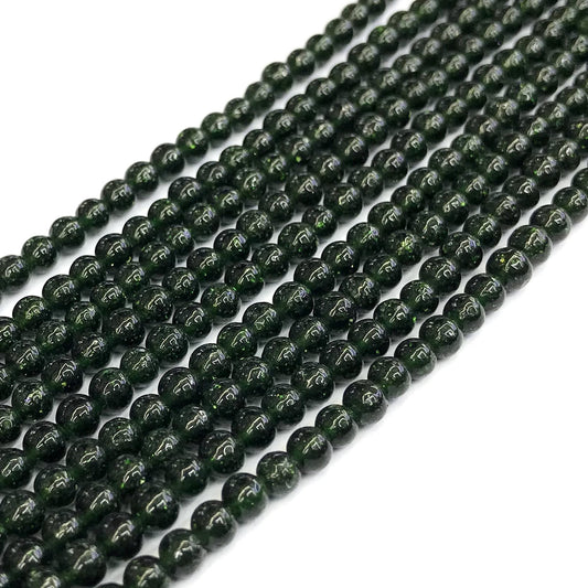 CGS08 Green Goldstone Beads Smooth Round 4mm 15" Strand