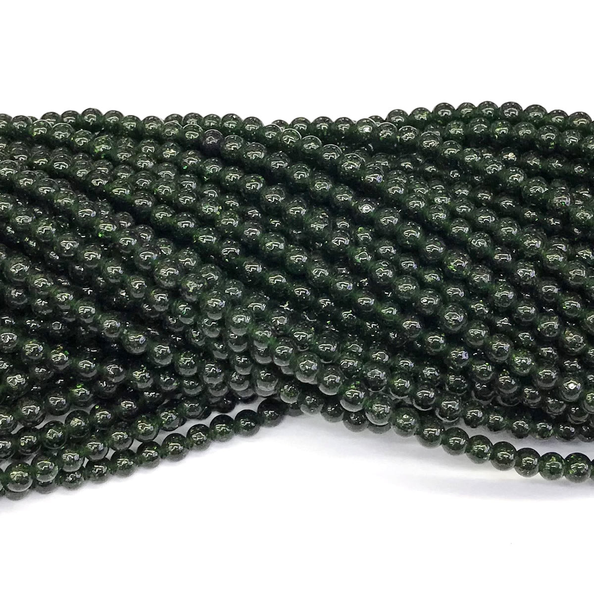 CGS08 Green Goldstone Beads Smooth Round 4mm 15" Strand