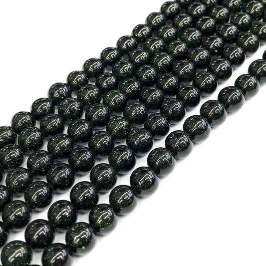 CGS10 Green Goldstone Beads Smooth Round 8mm 15" Strand