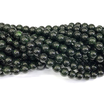 CGS10 Green Goldstone Beads Smooth Round 8mm 15" Strand