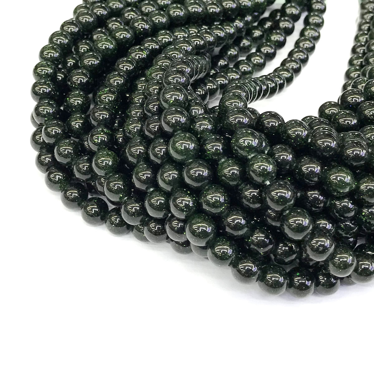 CGS10 Green Goldstone Beads Smooth Round 8mm 15" Strand