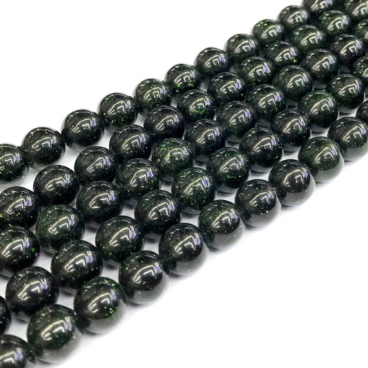 CGS11 Green Goldstone Beads Smooth Round 10mm 15" Strand