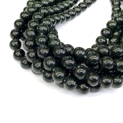 CGS11 Green Goldstone Beads Smooth Round 10mm 15" Strand