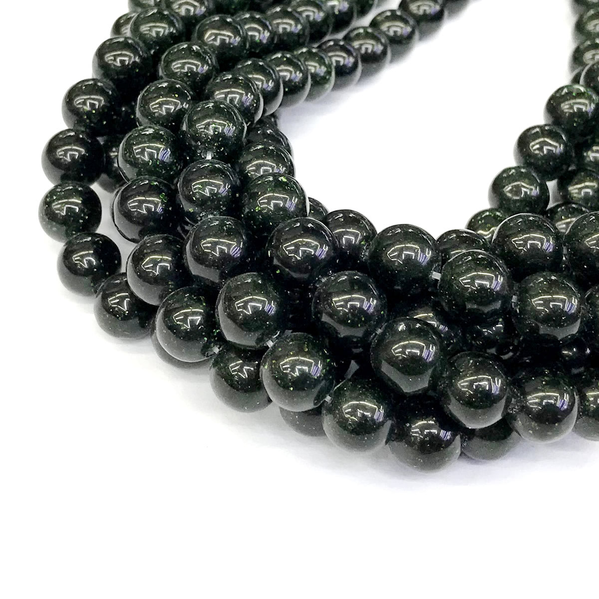 CGS12 Green Goldstone Beads Smooth Round 12mm 15" Strand