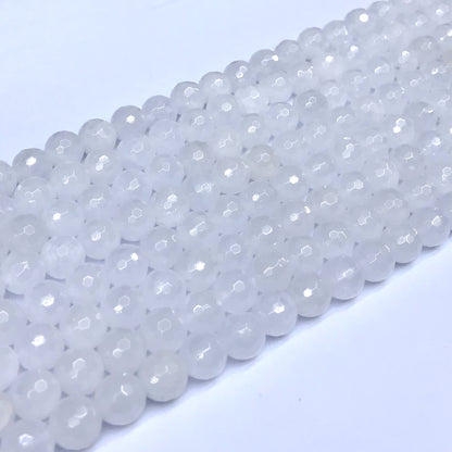 CJA02 White Jade Beads Faceted Round 8mm 15" Strand