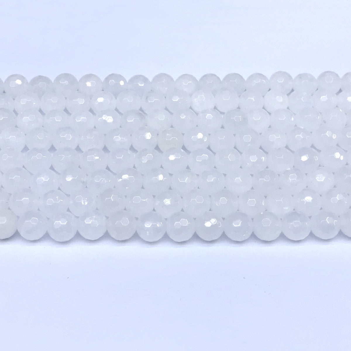 CJA02 White Jade Beads Faceted Round 8mm 15" Strand