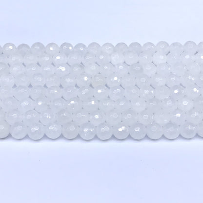 CJA02 White Jade Beads Faceted Round 8mm 15" Strand