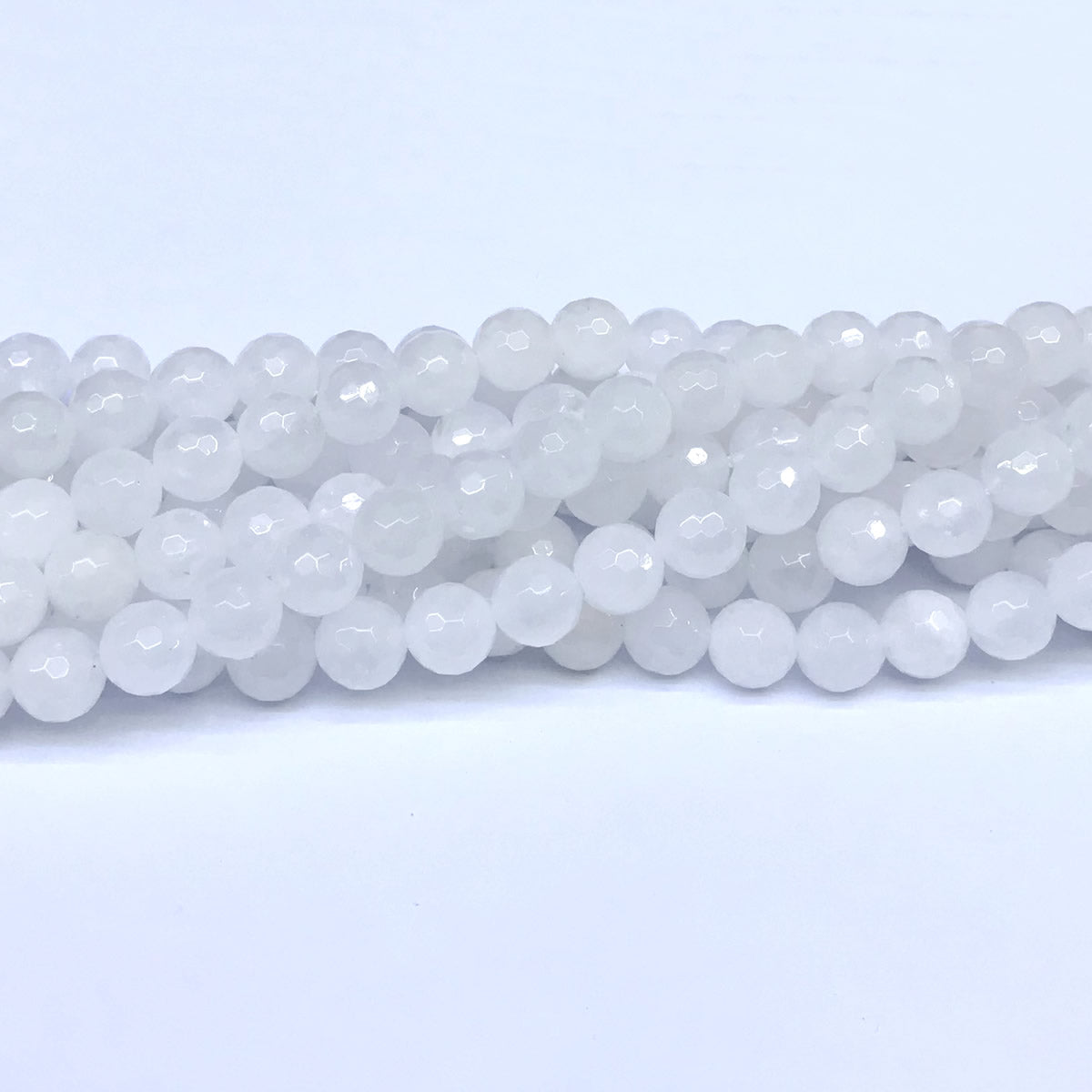 CJA02 White Jade Beads Faceted Round 8mm 15" Strand