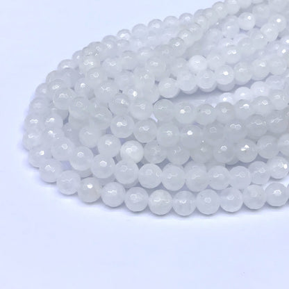 CJA02 White Jade Beads Faceted Round 8mm 15" Strand