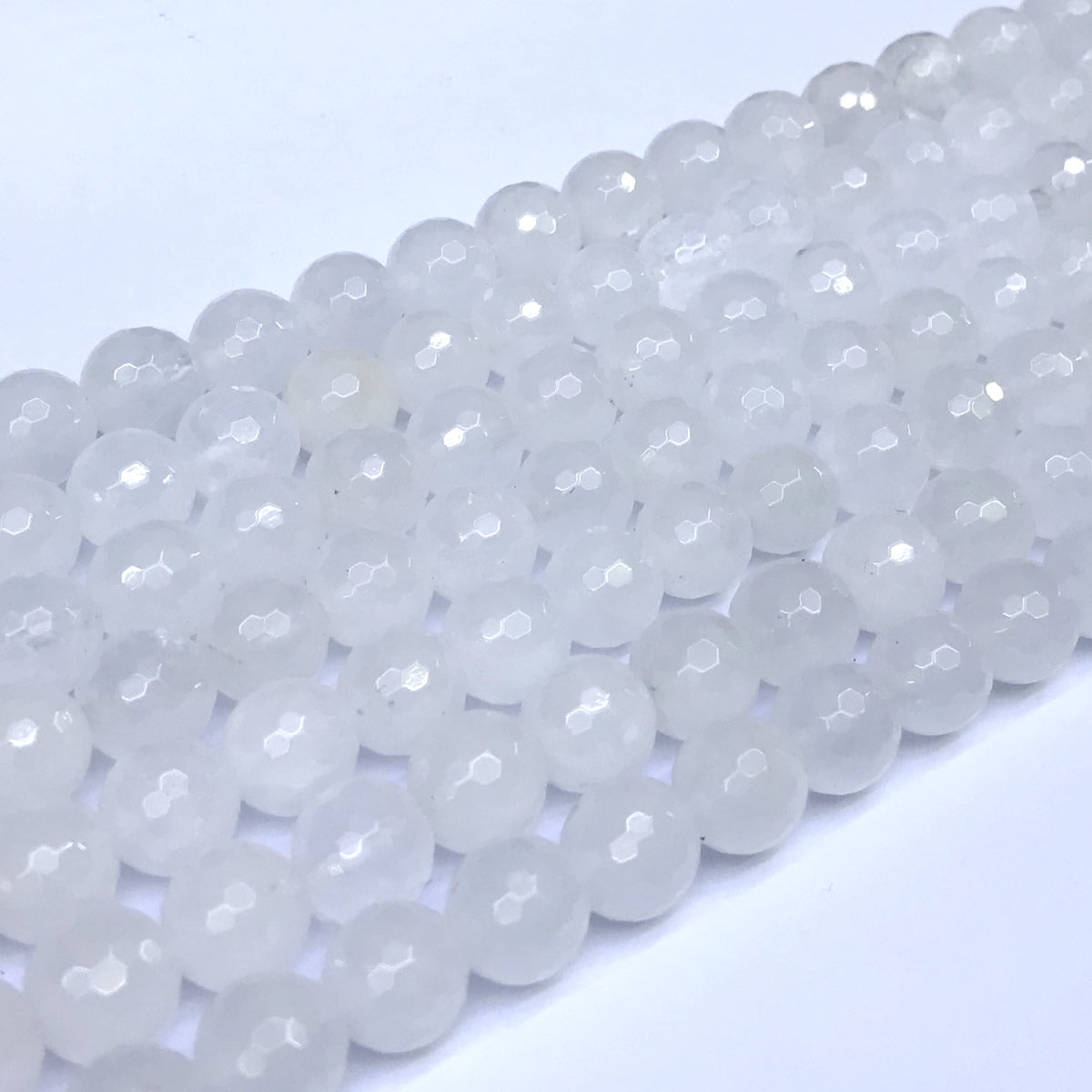 CJA03 White Jade Beads Faceted Round 10mm 15" Strand