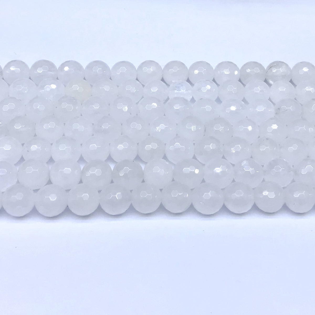 CJA03 White Jade Beads Faceted Round 10mm 15" Strand