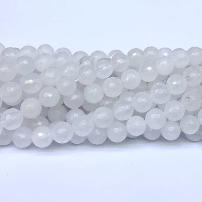 CJA03 White Jade Beads Faceted Round 10mm 15" Strand