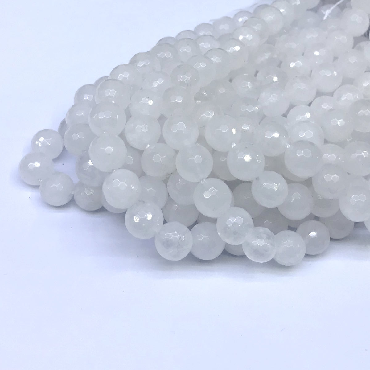 CJA03 White Jade Beads Faceted Round 10mm 15" Strand