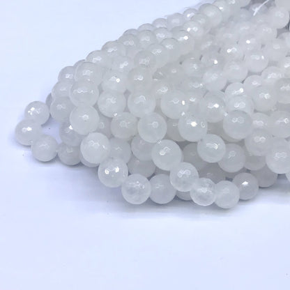 CJA03 White Jade Beads Faceted Round 10mm 15" Strand