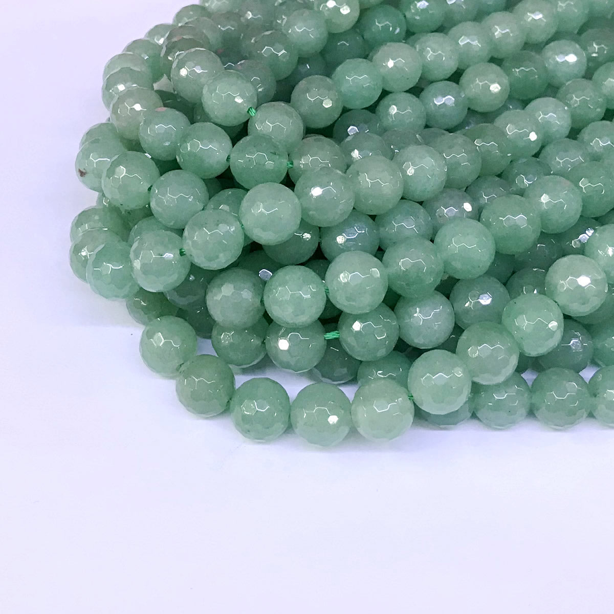 CJA08 Green Aventurine Jade Beads Faceted Round 10mm 15" Strand